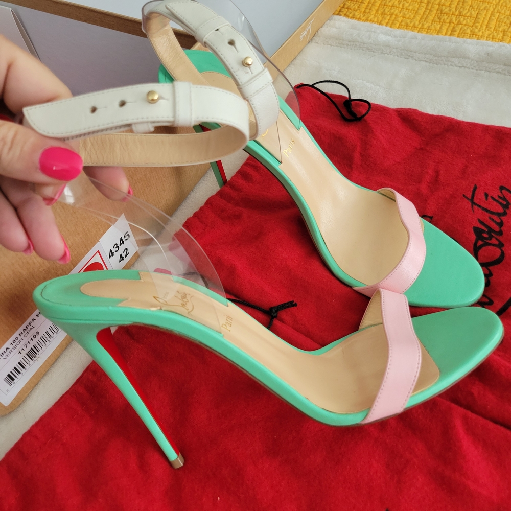 Christian Louboutin Pastel Green and Pink Heels - Picture 4 of 13